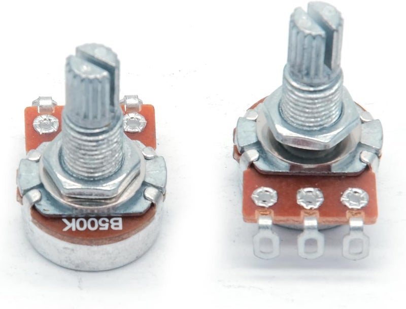 harpfeas 4PCS Mini Guitar Potentiometer Audio Volume Taper Pots for Fender Stratocaster Telecaster Guitar Bass Replacement (Long 18mm, A500K B500K) - Image 4